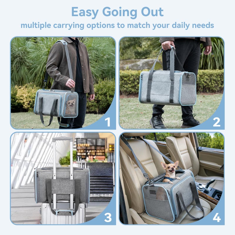 Petsfit Expandable Cat Carrier Dog Carriers,Airline Approved Soft-Sided Portable Pet Travel Washable Carrier for Kittens,Puppies,Removable Soft Plush mat and Pockets,Locking Safety Zippers - Image 3